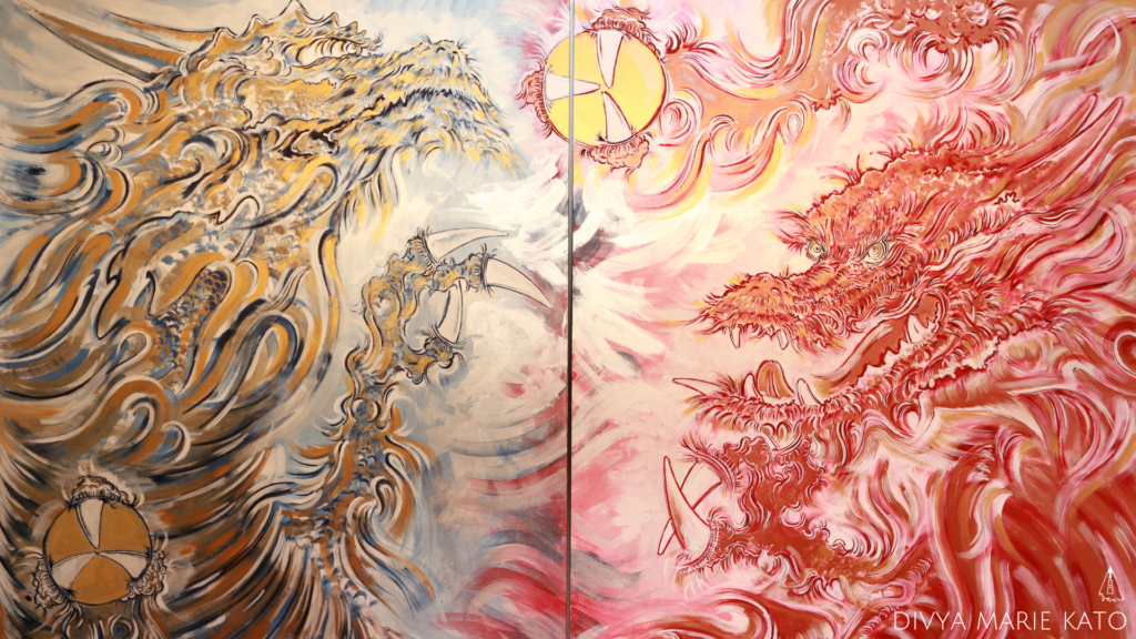 A-UN 阿吽, Sumi & Mixed Media, Washi On Board, 2 Panel Diptych (2 x 80 x 100), Exhibition Brick Lane Gallery London 2019, Divya Marie Kato 2019 ©