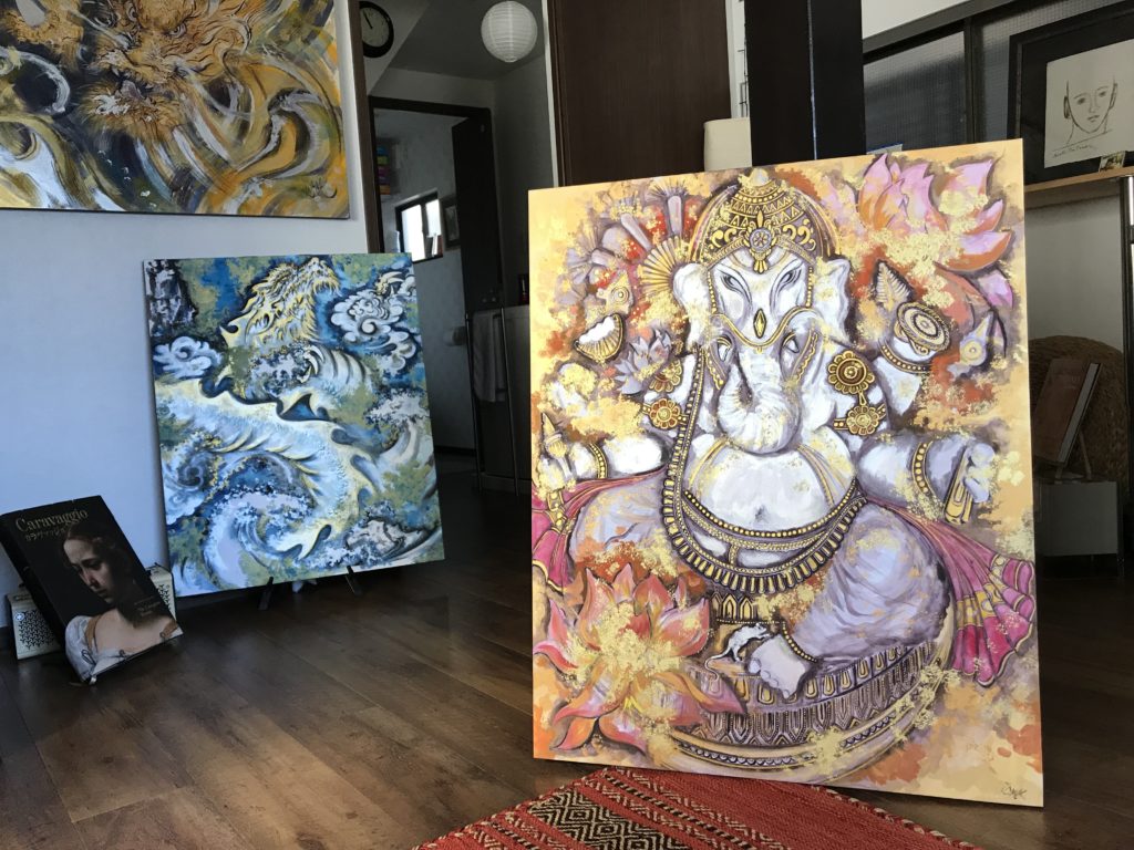 GANESHA (Art For Hope Project), Sumi & Mixed Media, Washi On Board, 90 x 73 (F30), November 2019 ©